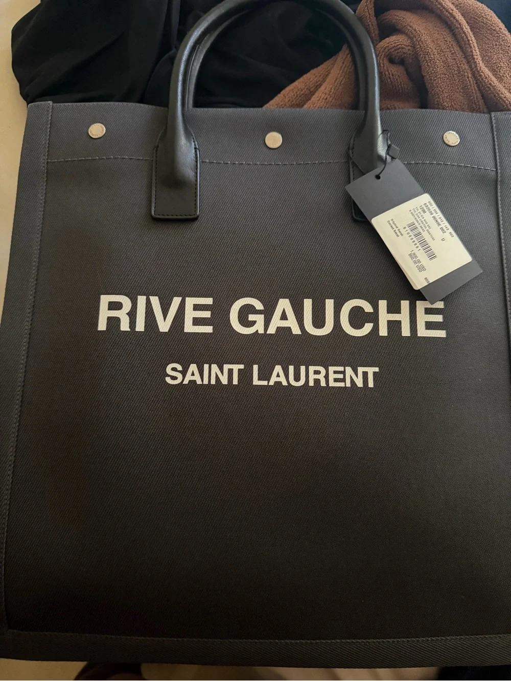 Saint Laurent Black Rive Gauche Canvas Briefcase Tote